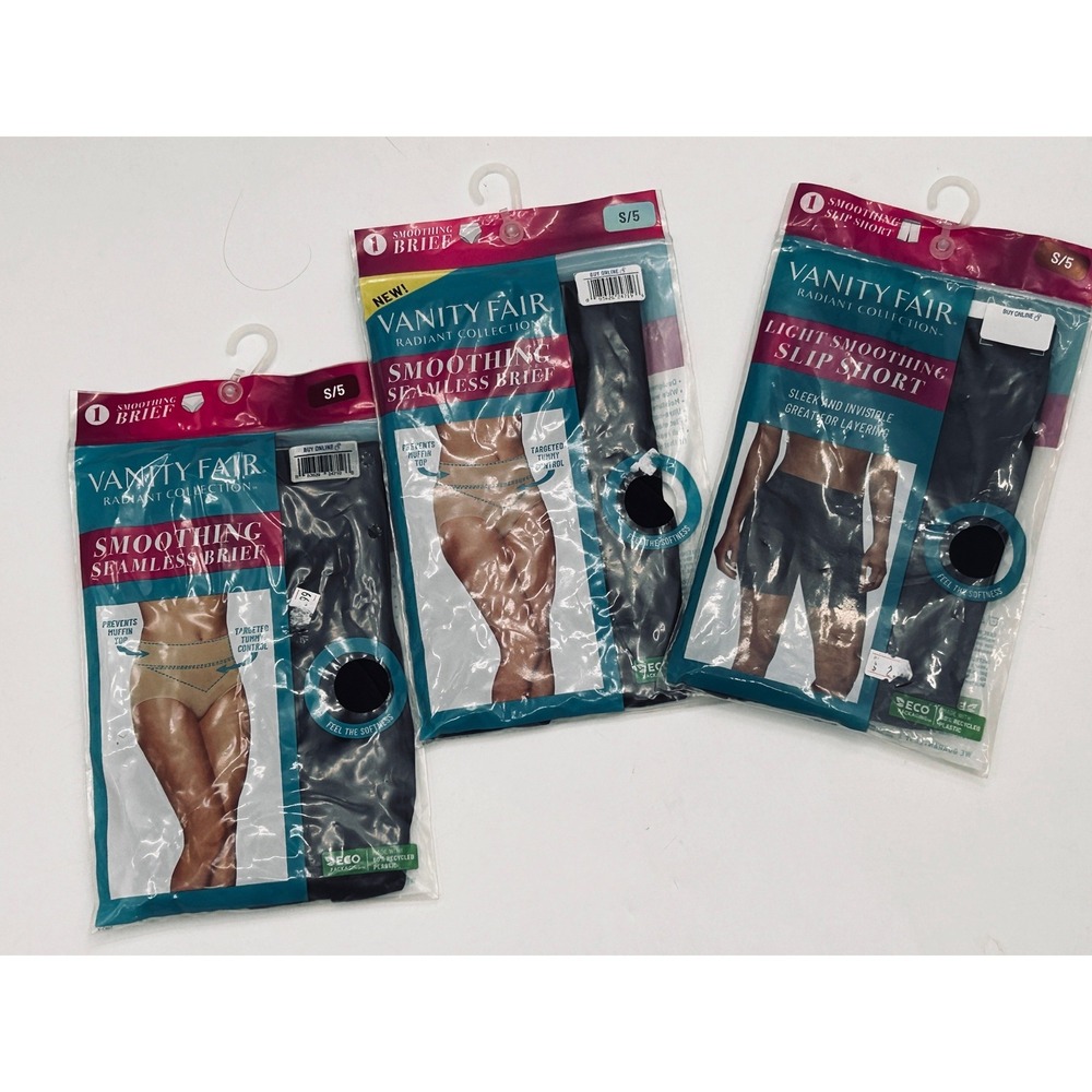Vanity Fair Shapewear Women S Black New 3pk Smoothing Briefs & Slip Short Bundle